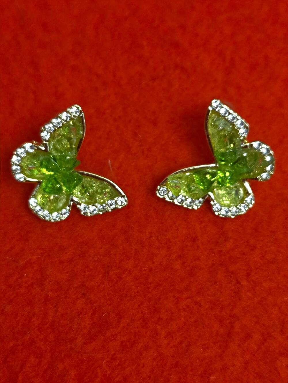 New Butterfly Crystal Stud Earrings – Green Crystal  Elegant Fashion Jewelry